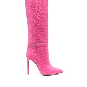 Paris Texas Hot Pink Croc-Embossed Knee-High Stiletto Boots